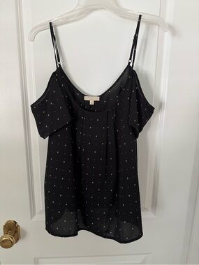 Current Air Black Cold-Shoulder Spaghetti Strap Camisole with Dot Print